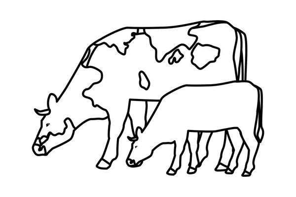 Krowy i cielę czarno-białe — Wektor stockowy