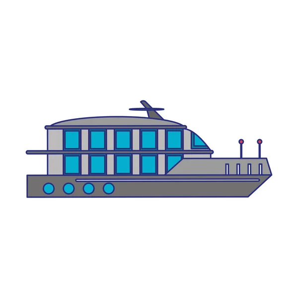 Bateau de croisière vue latérale lignes bleues isolées — Image vectorielle