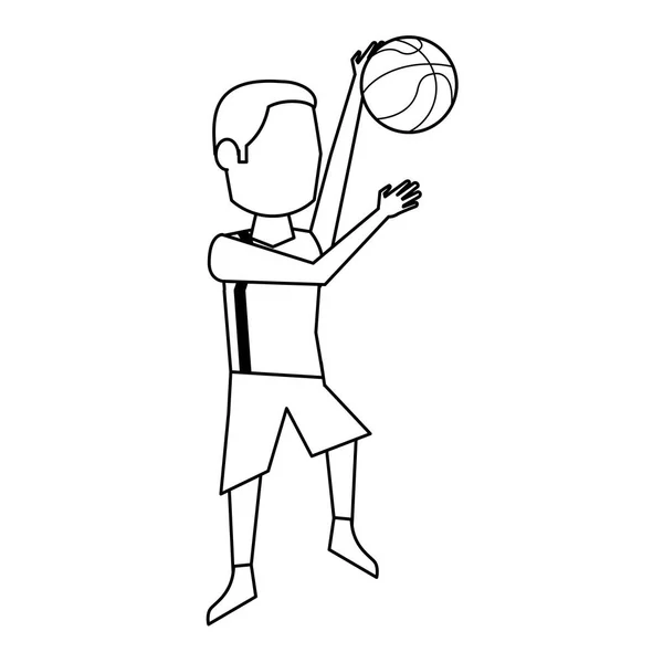Jugador de baloncesto con avatar de pelota en blanco y negro — Vector de stock