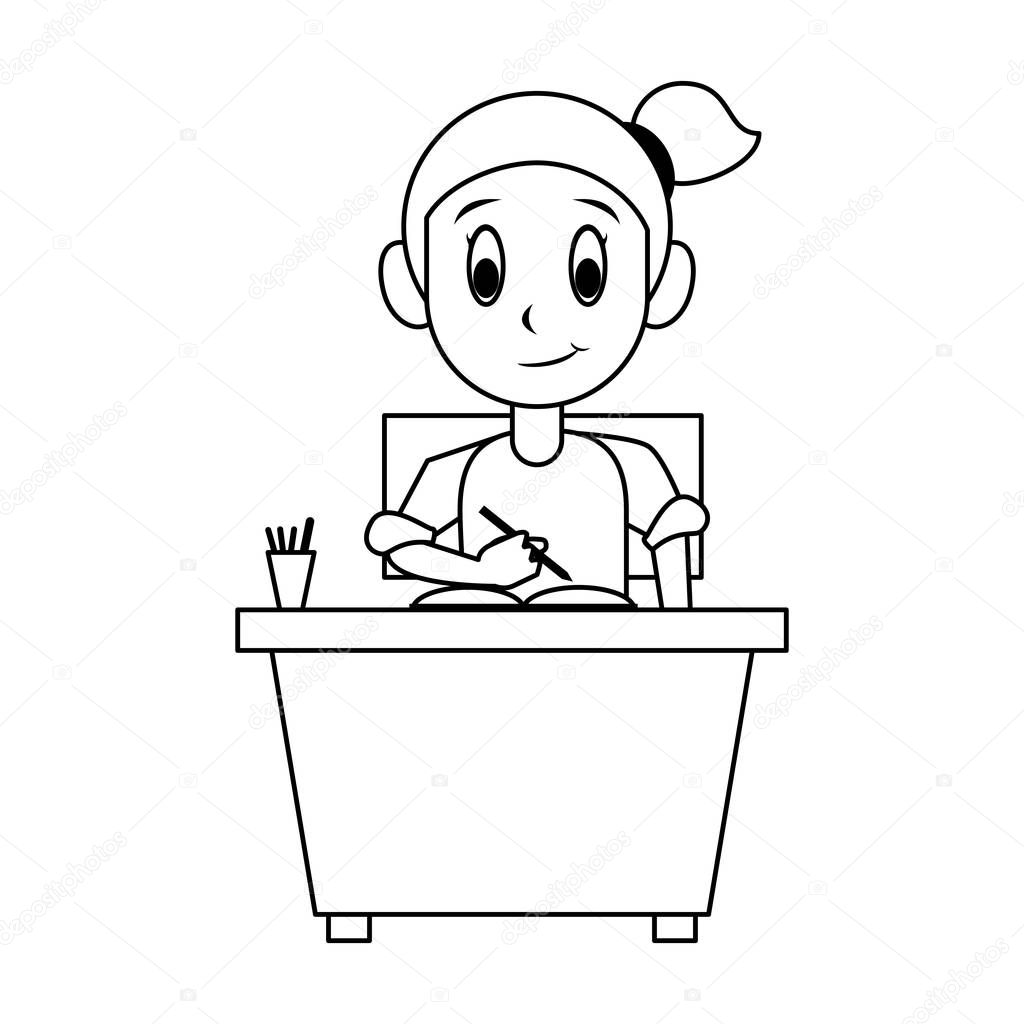Student Girl With Books And Pencils On Desk Cartoon Vector Illustration Graphic Design Premium Vector In Adobe Illustrator Ai Ai Format Encapsulated Postscript Eps Eps Format
