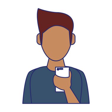 cep telefonu mavi çizgileri kullanan adam