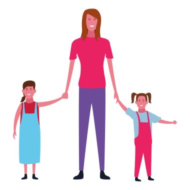 Aile ve çocuklar karikatür izole