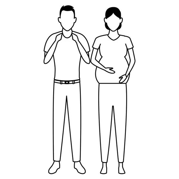 Coppia incinta avatar personaggio dei cartoni animati in bianco e nero — Vettoriale Stock