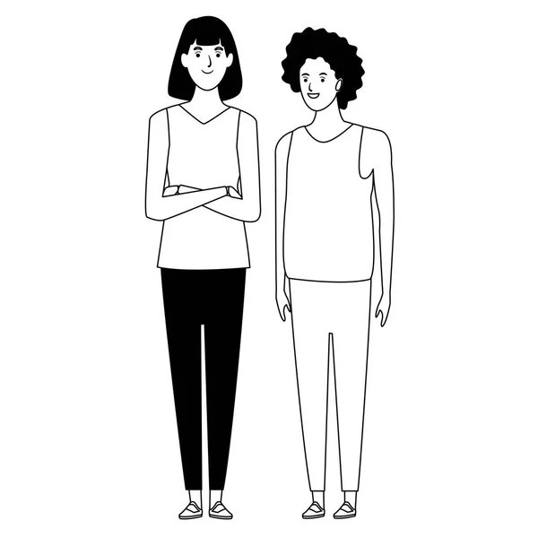 Siyah ve beyaz kadın avatar karikatür karakter — Stok Vektör