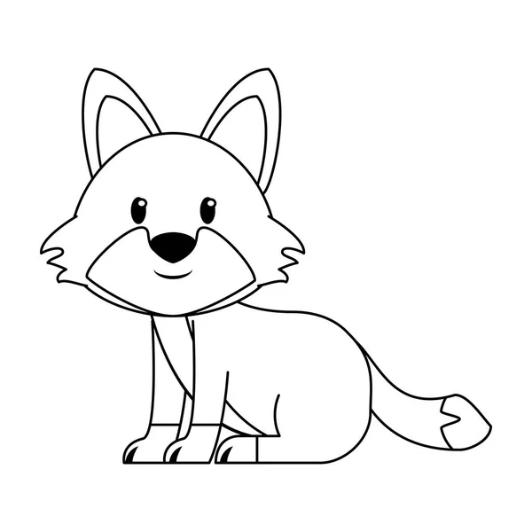 Dibujos animados de animales lindos de Fox wildlife en blanco y negro — Vector de stock