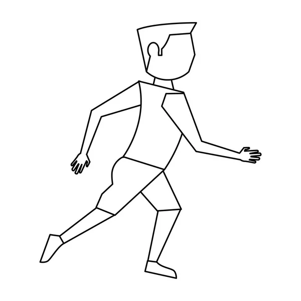 Fitness człowiek działa avatar kreskówki w czerni i bieli — Wektor stockowy