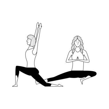 Kadınlar yoga siyah ve beyaz pozlar