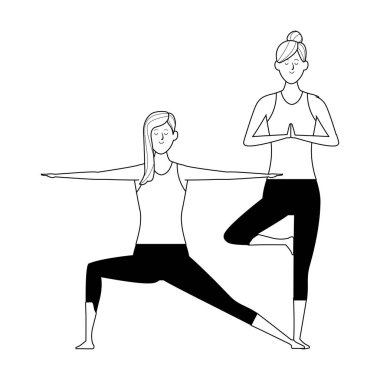 Kadınlar yoga siyah ve beyaz pozlar