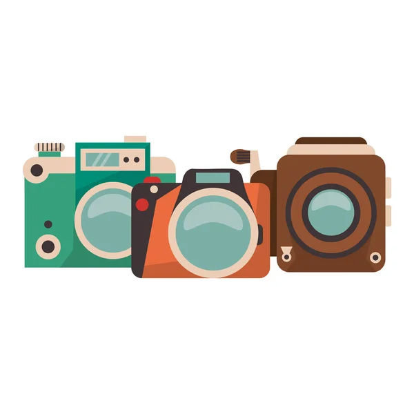 Vintage kameralar çizgi film seti — Stok Vektör