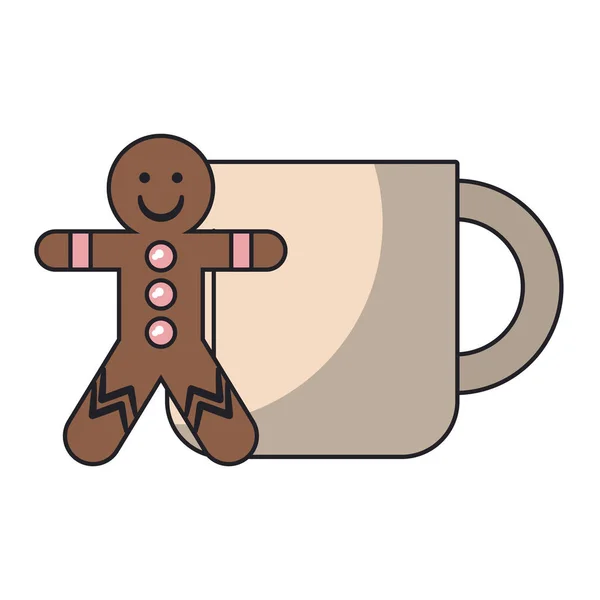 Gingerbread homem e café copo desenhos animados — Vetor de Stock