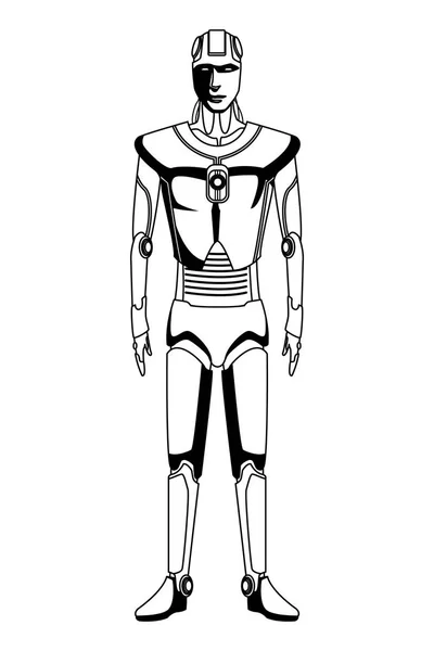 Ανθρωποειδές ρομπότ Άβαταρ μαύρο και άσπρο — Διανυσματικό Αρχείο
