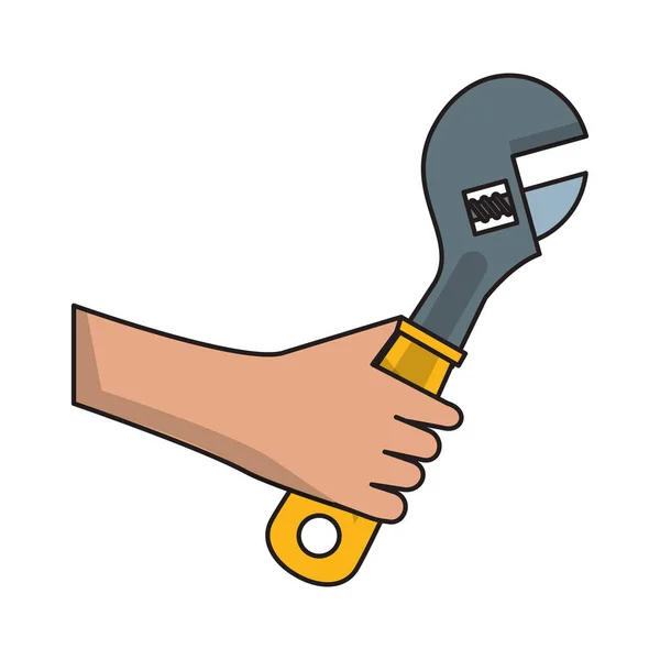 Mão com ferramenta de construção de chave ajustável — Vetor de Stock