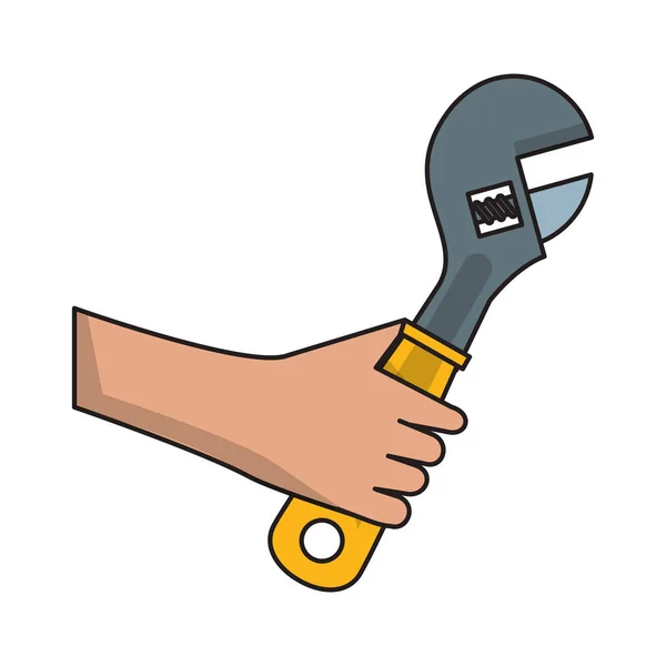 Hand with adjustable wrench construction tool — Stock Vector