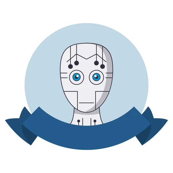 Robot head technology round emblem — Stock Vector