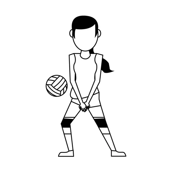 Voleyball player with ball avatar in black and white — Stock Vector