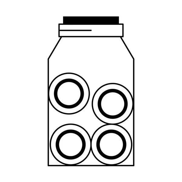 Coins in bottle savings symbol isolated black and white — Stock Vector