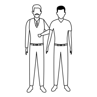 yaşlı adam ve genç adam siyah ve beyaz