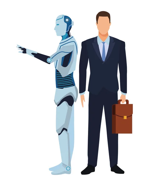 Robot humanoide y hombre de negocios — Archivo Imágenes Vectoriales
