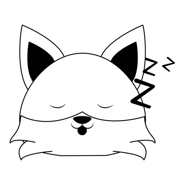 Cute Fox zwierząt kreskówki w czerni i bieli — Wektor stockowy