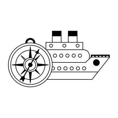 Siyah beyaz pusula sembolü ile Cruiser gemi