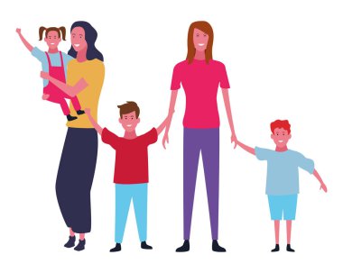 Aile ve çocuklar karikatür izole