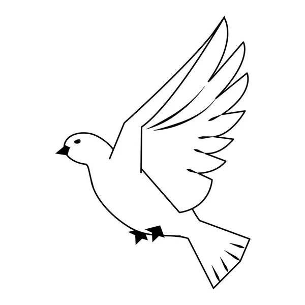 Dove bird flying cartoon in black and white — Stock Vector