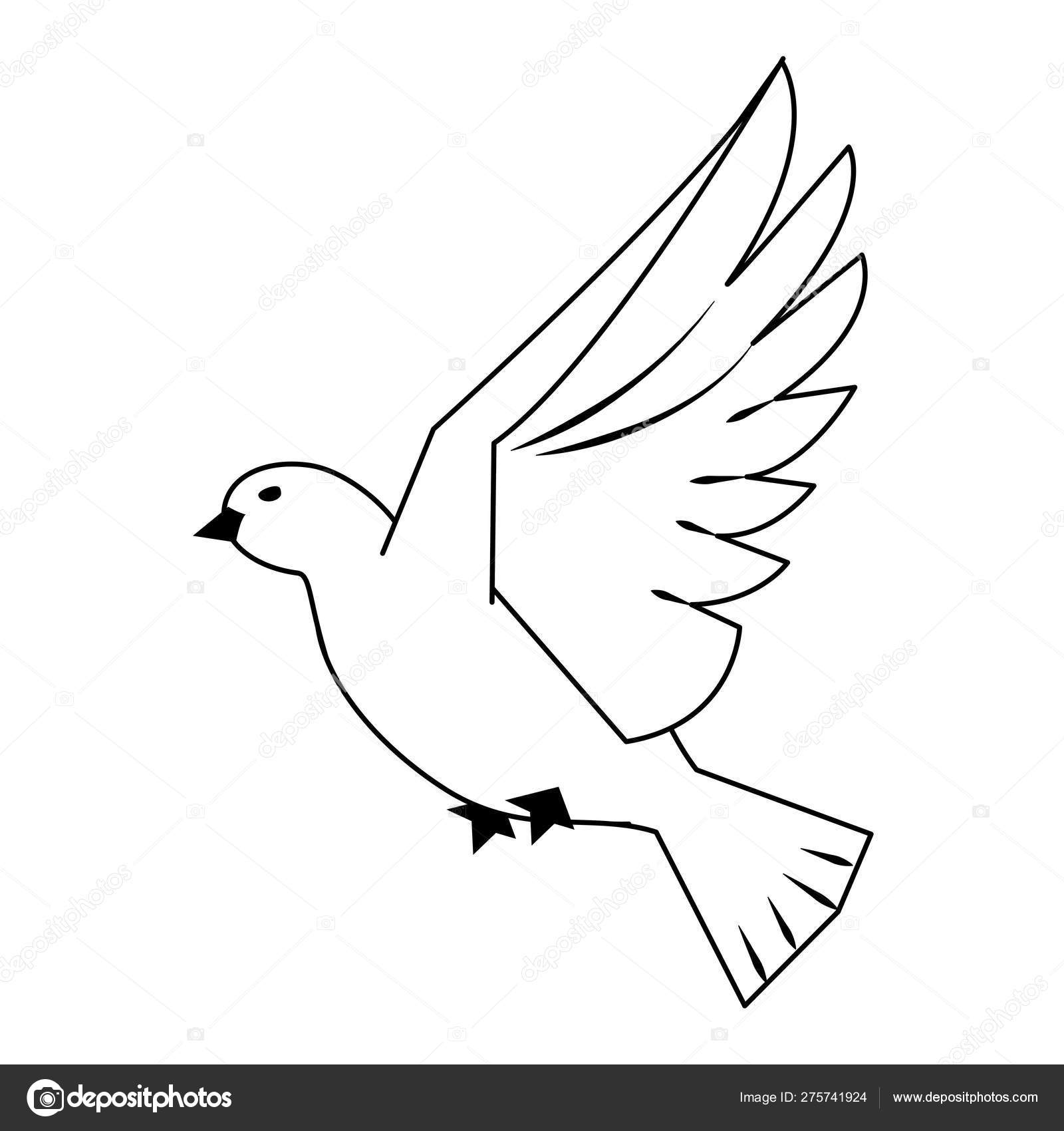 Taubenvogel fliegt Karikatur in schwarz-weiß Stock-Vektorgrafik von