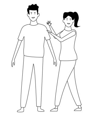 Siyah beyaz çift gülümseyen karikatür