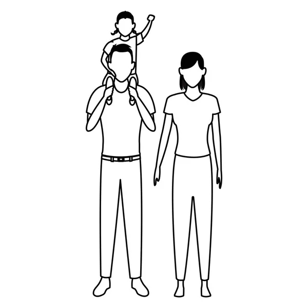 Familjen avatar tecknad karaktär svart och vitt — Stock vektor