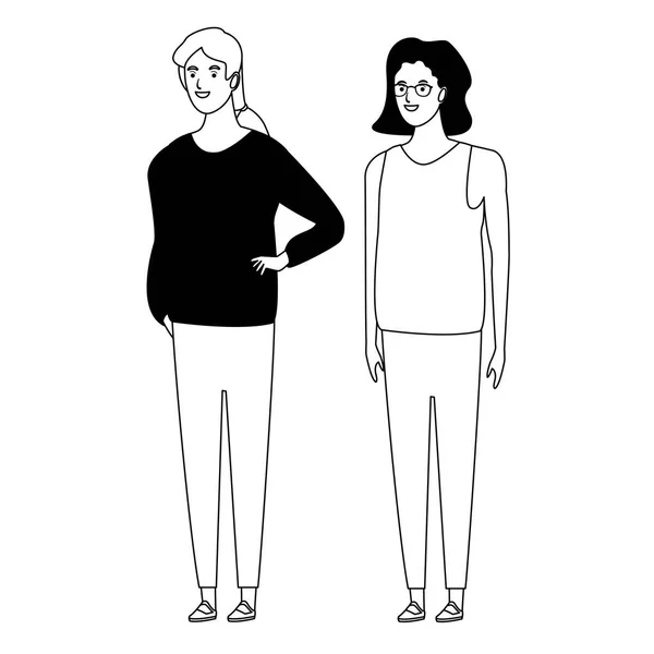 Frauen Avatar Cartoon-Figur in schwarz und weiß — Stockvektor