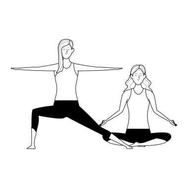 Kadınlar yoga siyah ve beyaz pozlar