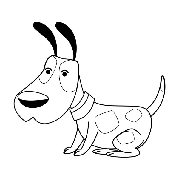 Perro lindo animal de compañía de dibujos animados en blanco y negro — Vector de stock