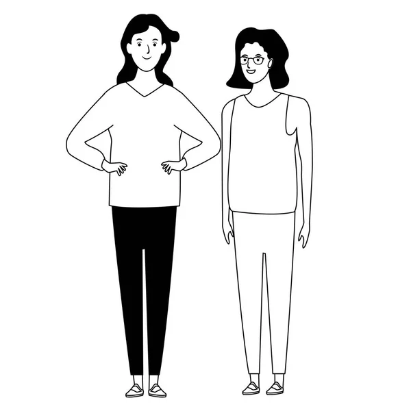 Personaje de dibujos animados avatar de las mujeres en blanco y negro — Vector de stock