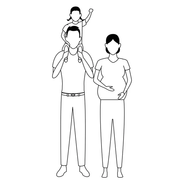 Rodinné avatar kreslená postava černá a bílá — Stockový vektor