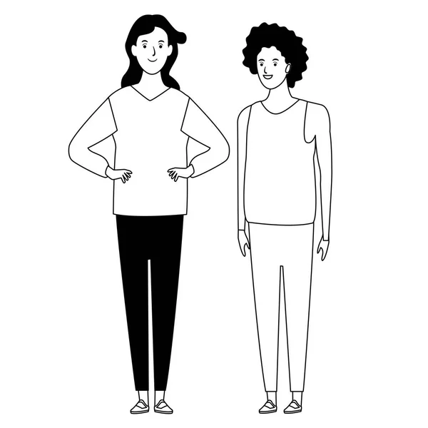 Mulheres avatar personagem de desenho animado em preto e branco — Vetor de Stock