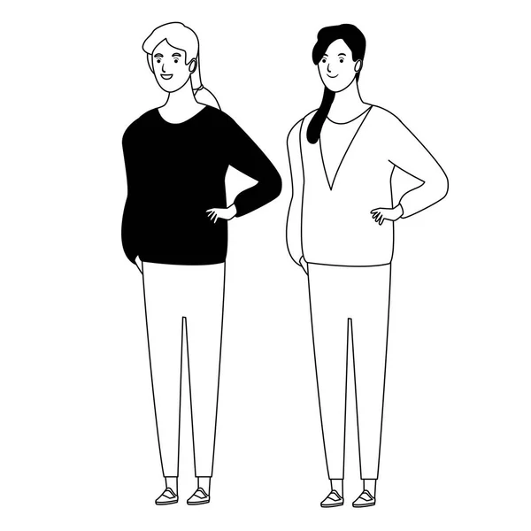 Γυναικών είδωλο καρτούν χαρακτήρα σε μαύρο και άσπρο — Διανυσματικό Αρχείο