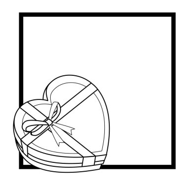 Siyah beyaz kalp şeklinde hediye kutusu ile Çerçeve