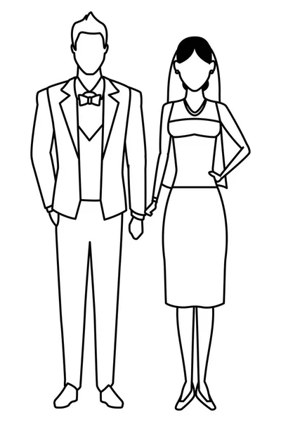 Novio y novia blanco y negro — Vector de stock