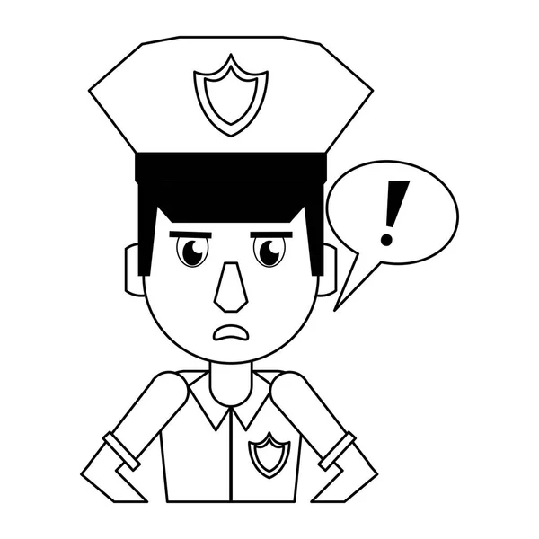 Rendőrségi profil rajzfilm fekete-fehér — Stock Vector