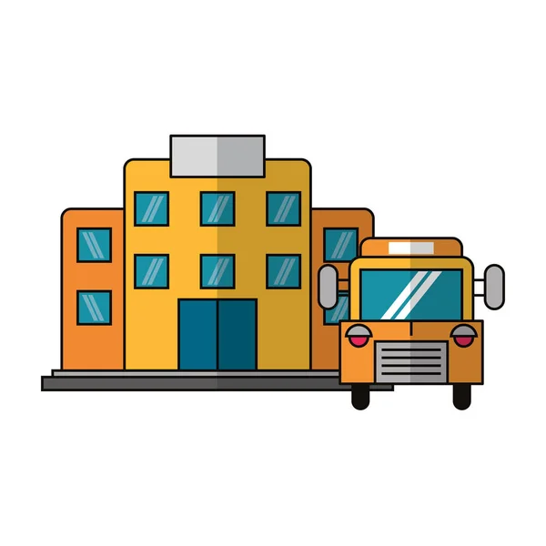 Gebäude und Schulbus — Stockvektor