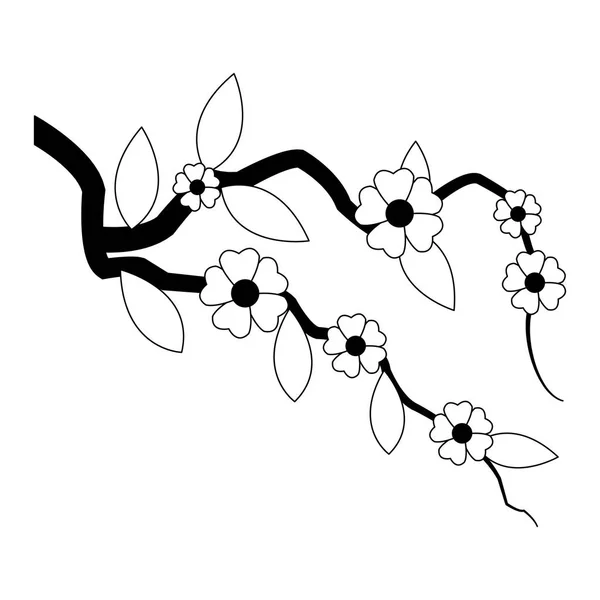Vackra blommor på filial i svart och vitt — Stock vektor
