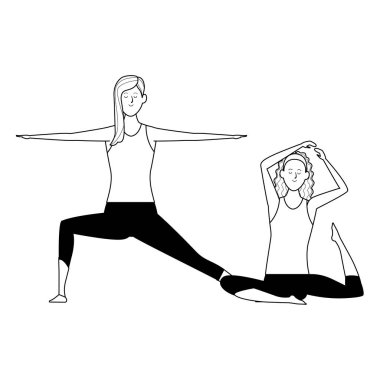 Kadınlar yoga siyah ve beyaz pozlar