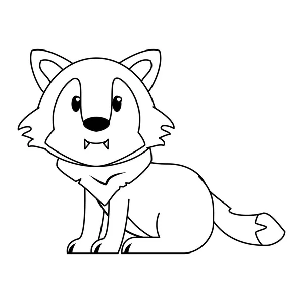 Wolf Wildlife niedlicher Animal Cartoon in schwarz und weiß — Stockvektor