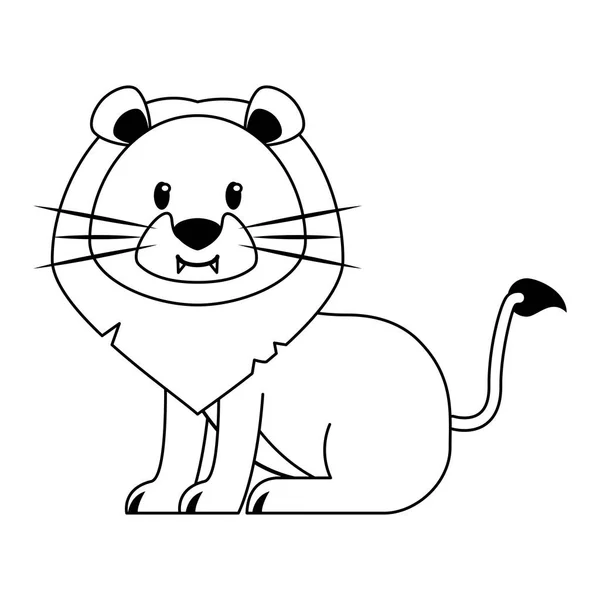 Lion wildlife cute animal cartoon in black and white — Stock Vector