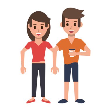 çift içme kahve karikatür vektör illüstrasyon