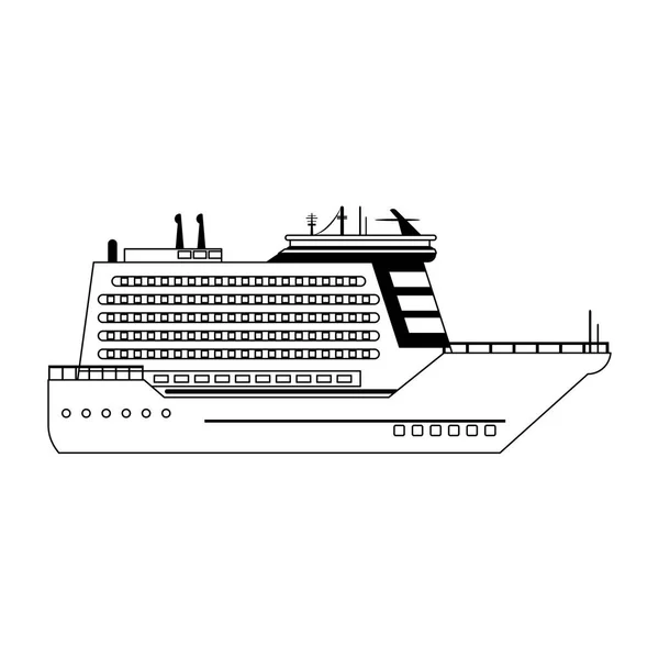 Cruise gemi tekne sideview siyah ve beyaz izole — Stok Vektör