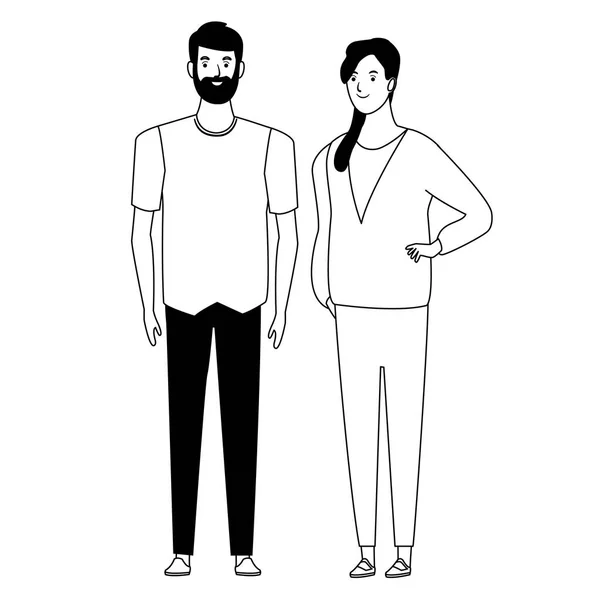 Par avatar tecknad figur i svart och vitt — Stock vektor