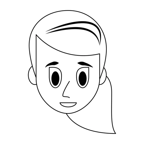 Jovem cara de mulher desenhos animados em preto e branco — Vetor de Stock