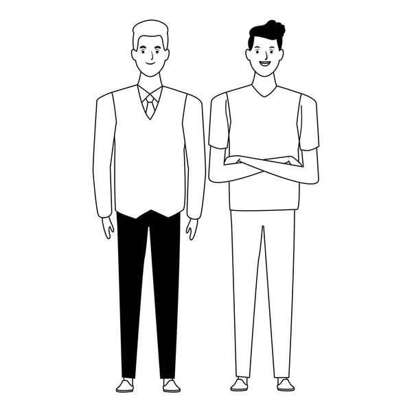 Άνδρες καρτούν avatar χαρακτήρα σε μαύρο και άσπρο — Διανυσματικό Αρχείο