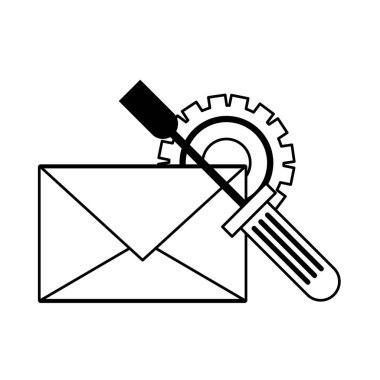 Siyah beyaz yalıtılmış teknik destek sembollerini e-postayla gönder